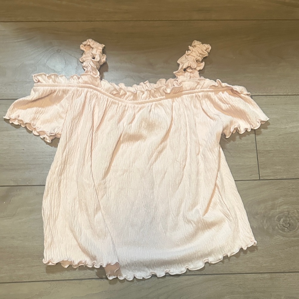 SO Light Pink Ruffled Off-Shoulder Blouse